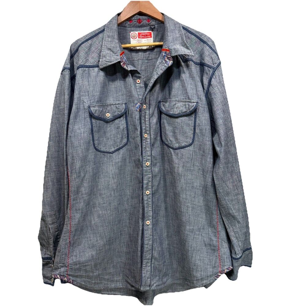 ROBERT GRAHAM Men's 3XL Denim Chambray Button Up Shirt Long Sleeves Western